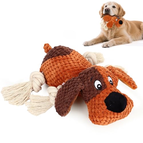 DULZILUZID Interaktives Plüsch-Hundespielzeug mit Quietsch- und Knistereigenschaften, ideal zum Tauziehen, für kleine bis mittelgroße Hunde (Braun) von DULZILUZID