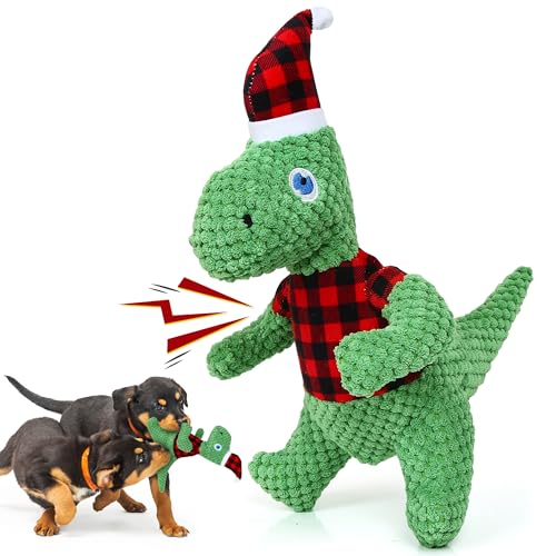 DULZILUZID Weihnachts Hundespielzeug, Hund Plüsch Quietschspielzeug Weihnachtsdinosaurier, mit Knisterpapier, interaktives Tauzieh Spielzeug, geeignet für kleine, mittlere und große Hunde DULZILUZID Weihnachts Hundespielzeug, Hund Plüsch Quietschspielzeug Weihnachtsdinosaurier, mit Knisterpapier, interaktives Tauzieh Spielzeug, geeignet für kleine, mittlere und große Hunde von DULZILUZID