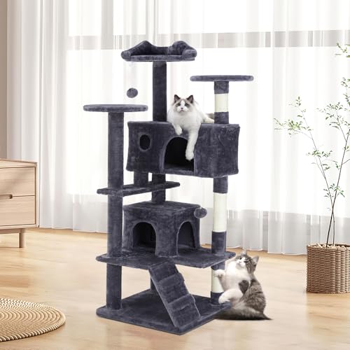 DUMOS Katzen Kratzbaum, 135 cm Katzenbaum Kletterturm, Katzenkratzbaum, Cat Tree mit Höhle, Komplett mit Sisal Umwickelt, Scratching Post, Aktivitätskratzbäume für Katzen Jeden Alters (Dunkelgrau) DUMOS Katzen Kratzbaum, 135 cm Katzenbaum Kletterturm, Katzenkratzbaum, Cat Tree mit Höhle, Komplett mit Sisal Umwickelt, Scratching Post, Aktivitätskratzbäume für Katzen Jeden Alters (Dunkelgrau) von DUMOS