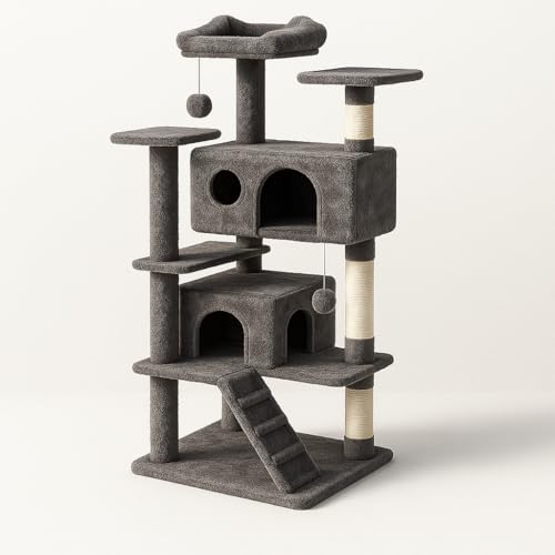 DUMOS Katzen Kratzbaum, 135 cm Katzenbaum Kletterturm, Katzenkratzbaum, Cat Tree mit Höhle, Komplett mit Sisal Umwickelt, Scratching Post, Aktivitätskratzbäume für Katzen Jeden Alters (Dunkelgrau) DUMOS Katzen Kratzbaum, 135 cm Katzenbaum Kletterturm, Katzenkratzbaum, Cat Tree mit Höhle, Komplett mit Sisal Umwickelt, Scratching Post, Aktivitätskratzbäume für Katzen Jeden Alters (Dunkelgrau) von DUMOS