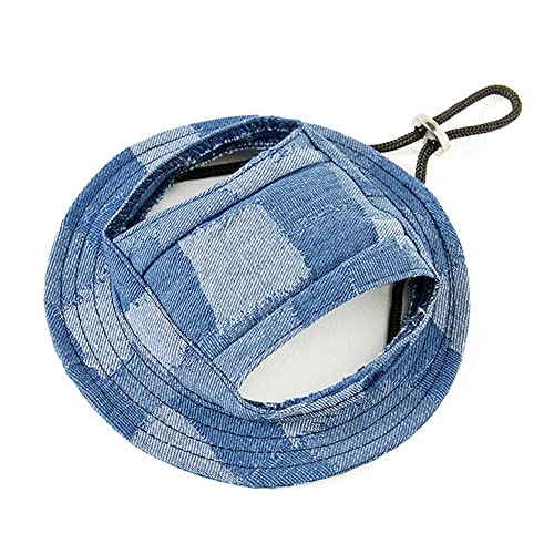 Haustier Baseball Mütze Haustiermütze mit runder Krempe, Visierhut, Denim-Sonnenmütze for Hunde, mit Ohrlöchern, for kleine, mittelgroße und große Hunde, Welpen, Outdoor-Outfits, Katzen- und Hundemütz von DUNSBY