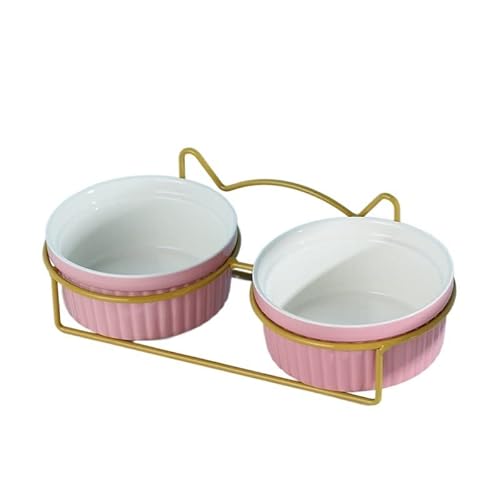 Hund Erhöht Futterschüssel Erhöhter Katzennapf, Doppelnäpfe mit Metallständer, erhöhtes Futter- und Wassernäpfe-Set for Katzen, Kätzchen, Hunde (Color : Gold-Pink-2) von DUNSBY