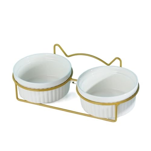 Hund Erhöht Futterschüssel Erhöhter Katzennapf, Doppelnäpfe mit Metallständer, erhöhtes Futter- und Wassernäpfe-Set for Katzen, Kätzchen, Hunde (Color : Gold-White-2) von DUNSBY