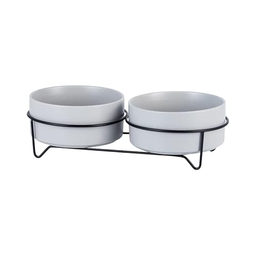 Hund Erhöht Futterschüssel Futter- und Wassernäpfe for Hunde mit Ständer, Keramik, Fress- und Trinknäpfe for Haustiere, große Kapazität, erhöhte Futtermittel (Color : 2 Gray and Stand, Size : 1800ml von DUNSBY