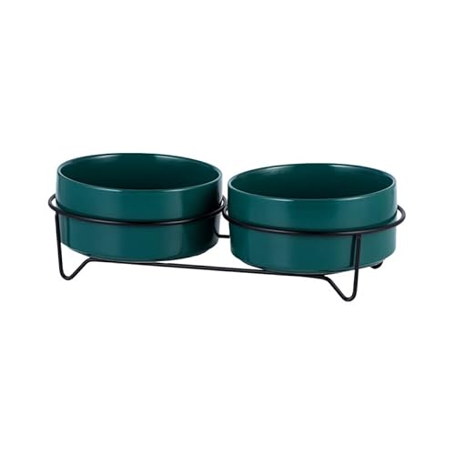 Hund Erhöht Futterschüssel Futter- und Wassernäpfe for Hunde mit Ständer, Keramik, Fress- und Trinknäpfe for Haustiere, große Kapazität, erhöhte Futtermittel (Color : 2 Green and Stand, Size : 300ml von DUNSBY