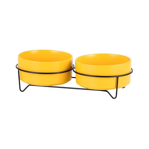 Hund Erhöht Futterschüssel Futter- und Wassernäpfe for Hunde mit Ständer, Keramik, Fress- und Trinknäpfe for Haustiere, große Kapazität, erhöhte Futtermittel (Color : 2 Yellow and Stand, Size : 400m von DUNSBY