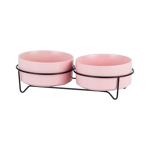 Hund Erhöht Futterschüssel Futter- und Wassernäpfe for Hunde mit Ständer, Keramik, Fress- und Trinknäpfe for Haustiere, große Kapazität, erhöhte Futtermittel (Color : 2 pink and Stand, Size : 850ml von DUNSBY