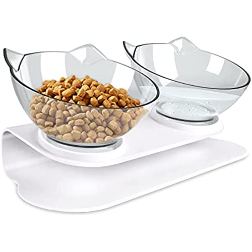 Hund Erhöht Futterschüssel Katzennäpfe, Katzenfutternäpfe, erhöhte, geneigte Schüsseln for Welpen und Hasen, orthopädische Katzennäpfe for Katzen (Color : Double Bowls-1) von DUNSBY