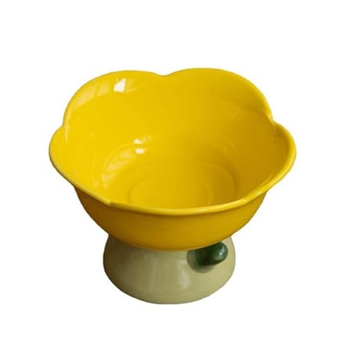 Hund Erhöht Futterschüssel Katzennapf, rutschfest, in Blumenform, hoher Fuß, for Hunde und Welpen, for Füttern von Futter, Wasser, erhöhte Schüssel, Heimtierbedarf (Color : Yellow Bowl) von DUNSBY