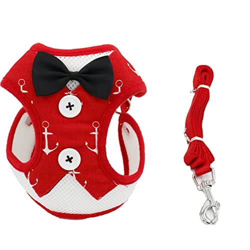 Hundegeschirr Elegantes Hundehalsband mit Schleife, Zugseil, verstellbares Haustiergeschirr for kleine, mittelgroße Hunde, Katzen, Brustgurt, Hundezubehör (Color : Red Anchor, Size : L) von DUNSBY