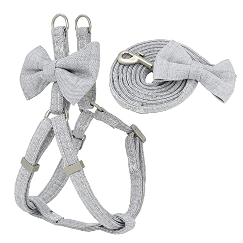 Hundegeschirr Hundegeschirr-Leine-Halsband-Set, verstellbar, weich, niedlich, Schleife, doppellagig, Hundegeschirr for kleine, mittelgroße Hundehalsbänder, Leine im Freien (Color : Grey, Size : M-1. von DUNSBY