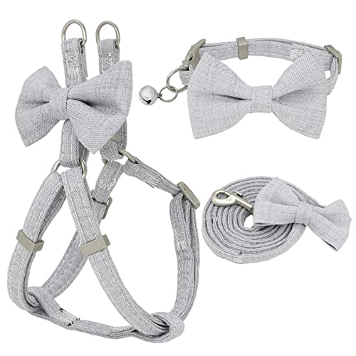 Hundegeschirr Hundegeschirr-Leine-Halsband-Set, verstellbar, weich, niedlich, Schleife, doppellagig, Hundegeschirr for kleine, mittelgroße Hundehalsbänder, Leine im Freien (Color : Silver, Size : M- von DUNSBY