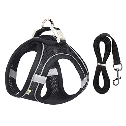 Hundegeschirr Hundegeschirr-Leine-Set for kleine Hunde, verstellbar, Welpen-Katzengeschirr, Weste, französische Bulldogge, Chihuahua, Mops, Outdoor-Laufleine (Color : Black, Size : XS 1.5-3 kg) von DUNSBY