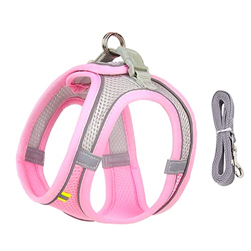 Hundegeschirr Hundegeschirr-Leine-Set for kleine Hunde, verstellbar, Welpen-Katzengeschirr, Weste, französische Bulldogge, Chihuahua, Mops, Outdoor-Laufleine (Color : Pink, Size : L 7-11 kg) von DUNSBY