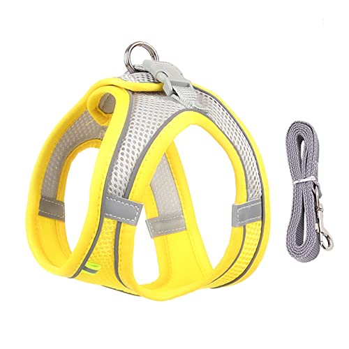 Hundegeschirr Hundegeschirr-Leine-Set for kleine Hunde, verstellbar, Welpen-Katzengeschirr, Weste, französische Bulldogge, Chihuahua, Mops, Outdoor-Laufleine (Color : Yellow, Size : M 5-7 kg) von DUNSBY