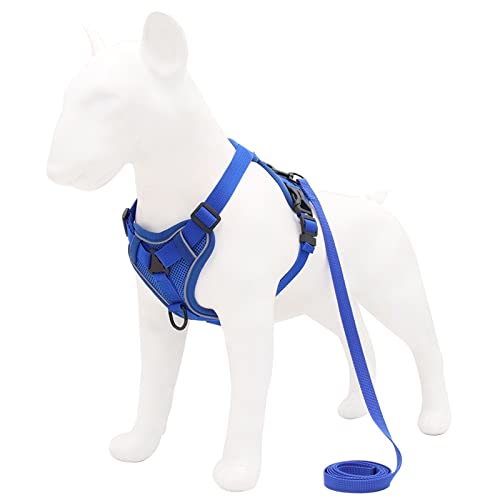 Hundegeschirr Hundegeschirr mit 1,5 m Traktionsleine, ohne Zug, Hundeweste, verstellbar, reflektierend, atmungsaktiv, for Hunde, Welpen und Katzen (Color : Blue, Size : L) von DUNSBY