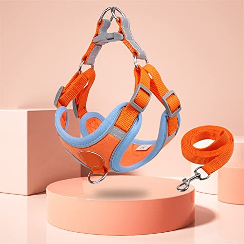 Hundegeschirr Pet Dog Harness Leash Set Reflektierendes, verstellbares Welpengeschirr im Freien, Gehen, Laufen, Weste, Geschirr for kleine Meduim-Hunde (Color : Orange, Size : L(for7-10kg)) von DUNSBY