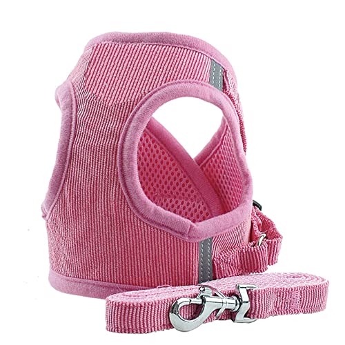 Hundegeschirr Reflektierendes Haustier-Hundeweste-Geschirr und Leine-Set Winddichter Cord Verstellbarer Brustgurt Atmungsaktive Netzgeschirre for Hunde (Color : Pink, Size : L) von DUNSBY