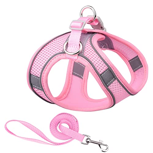 Hundegeschirr Reflektierendes Hundegeschirr mit Leine, verstellbares Nylon-Geschirr, atmungsaktive Halsbänder for Chihuahua, kleine und große Hunde (Color : 1-Pink, Size : L) von DUNSBY