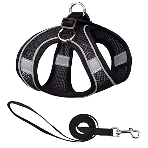 Hundegeschirr Reflektierendes Hundegeschirr mit Leine, verstellbares Nylon-Geschirr, atmungsaktive Halsbänder for Chihuahua, kleine und große Hunde (Color : 15-Black, Size : L) von DUNSBY