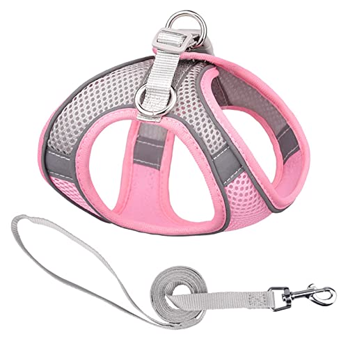 Hundegeschirr Reflektierendes Hundegeschirr mit Leine, verstellbares Nylon-Geschirr, atmungsaktive Halsbänder for Chihuahua, kleine und große Hunde (Color : 16-Pink Gray, Size : L) von DUNSBY