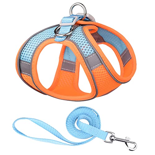 Hundegeschirr Reflektierendes Hundegeschirr mit Leine, verstellbares Nylon-Geschirr, atmungsaktive Halsbänder for Chihuahua, kleine und große Hunde (Color : 2-Orange Blue, Size : L) von DUNSBY