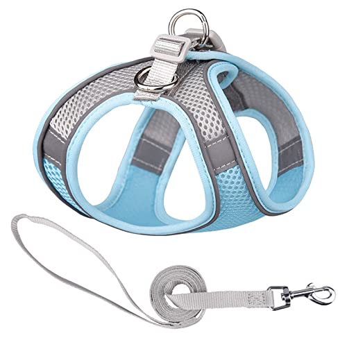 Hundegeschirr Reflektierendes Hundegeschirr mit Leine, verstellbares Nylon-Geschirr, atmungsaktive Halsbänder for Chihuahua, kleine und große Hunde (Color : 3-Blue, Size : L) von DUNSBY