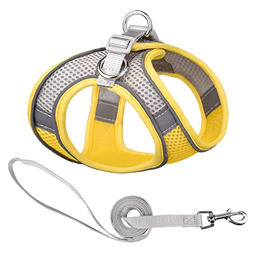 Hundegeschirr Reflektierendes Hundegeschirr mit Leine, verstellbares Nylon-Geschirr, atmungsaktive Halsbänder for Chihuahua, kleine und große Hunde (Color : 4-Yellow, Size : L) von DUNSBY