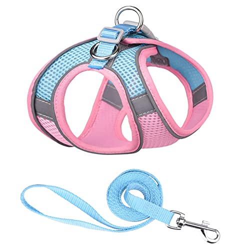 Hundegeschirr Reflektierendes Hundegeschirr mit Leine, verstellbares Nylon-Geschirr, atmungsaktive Halsbänder for Chihuahua, kleine und große Hunde (Color : 5-Pink Blue, Size : L) von DUNSBY