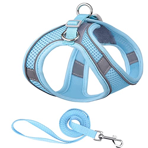 Hundegeschirr Reflektierendes Hundegeschirr mit Leine, verstellbares Nylon-Geschirr, atmungsaktive Halsbänder for Chihuahua, kleine und große Hunde (Color : 6-Blue-A, Size : L) von DUNSBY