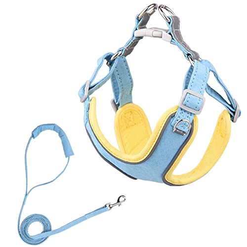 Hundegeschirr Verstellbares Hundegeschirr, kein Ziehen, for Welpen, Katzen, Outdoor-Laufleine, französische Bulldogge, Chihuahua, Halsband, Seil for kleine, mittelgroße Hunde (Color : Blue-Yellow, S von DUNSBY