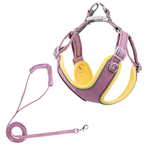 Hundegeschirr Verstellbares Hundegeschirr, kein Ziehen, for Welpen, Katzen, Outdoor-Laufleine, französische Bulldogge, Chihuahua, Halsband, Seil for kleine, mittelgroße Hunde (Color : Purple-Yellow, von DUNSBY