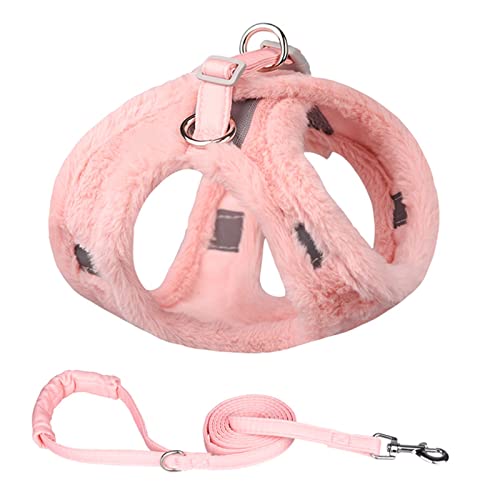 Hundegeschirr Verstellbares Hundegeschirr, kein Ziehen, for Welpen, Katzen, Winter, warme Geschirre, Führleine, französische Bulldogge, Chihuahua, Halsband, Seil, Haustierzubehör (Color : Pink, Size von DUNSBY