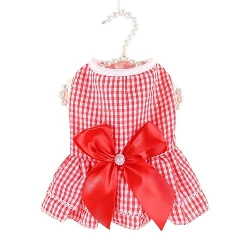 Hundekleidung Katze-Welpen-Prinzessin-Kleid-Sommer-Haustier-Kleidung Gestreifte Karierte Kleider mit Schleife for Katzen-Kätzchen-Kaninchen-Kleidung (Color : Red, Size : XXL 6-7.5kg) von DUNSBY