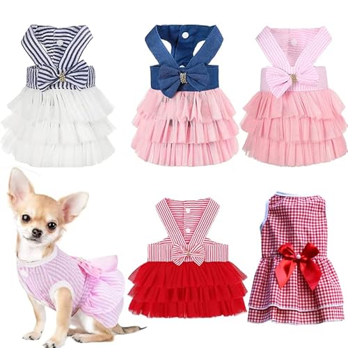 Hundekleidung Niedliche kleine mittelgroße Katzen-Hund-Prinzessin-Kleider Welpen-Bogen-Knoten-Kleid-Haustier-Ballettröckchen-Kleider Striped Mesh-Hündchen-Prinzessin-Sommerkleider (Color : 7, Size : von DUNSBY