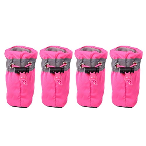 Hundeschuhe 4 Stück Winter Warme Hundeschuhe Anti-Rutsch-Haustierschuhe für kleine Hunde Katzen Chihuahua Dicke Schneehundstiefel Socken rutschfest (Farbe: Burgunderrot, Größe: S) von DUNSBY