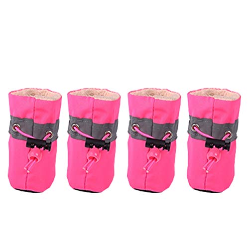 Hundeschuhe 4 Stück Winter Warme Hundeschuhe Anti-Rutsch-Haustierschuhe für kleine Hunde Katzen Chihuahua Dicke Schneehundstiefel Socken rutschfest (Farbe: Rosa, Größe: S) von DUNSBY