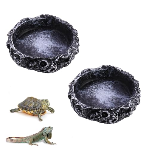 Reptilien Futternäpfe, 2 Stück Reptilien Fressnapf, Wassernapf Für Reptilien, Reptilienschale Aus Resin, Futternapf für Geckos, Eidechse Futternäpfe, Für Reptilien, Hamster, Geckos, Schildkröten von DUOHERESHUI