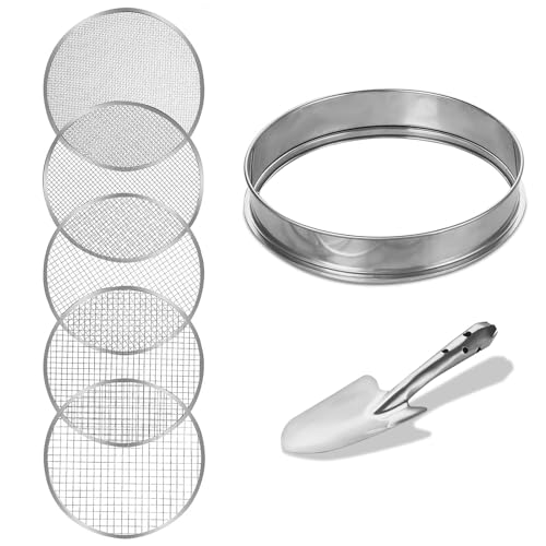 DUOJIN Gartensieb Rund 30cm, Bodensieb-Set aus Edelstahl mit 5 austauschbaren Maschengrößen 3/6/9/10/12mm, Gartenwerkzeug zum Sieben von Boden, Saatgut, Steinen und Kompost - inklusive Gartenschaufel DUOJIN Gartensieb Rund 30cm, Bodensieb-Set aus Edelstahl mit 5 austauschbaren Maschengrößen 3/6/9/10/12mm, Gartenwerkzeug zum Sieben von Boden, Saatgut, Steinen und Kompost - inklusive Gartenschaufel von DUOJIN