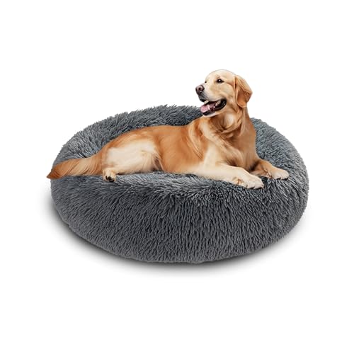 Beruhigendes Donut-Hundebett, flauschiges Hundebett, rund, Plüsch, Anti-Angstzustände, Donut-Kuschel-Matratze, warmes Donut-Kissen mit rutschfester Unterseite, waschbar (130 x 130 x 20 cm, Dunkelgrau) Beruhigendes Donut-Hundebett, flauschiges Hundebett, rund, Plüsch, Anti-Angstzustände, Donut-Kuschel-Matratze, warmes Donut-Kissen mit rutschfester Unterseite, waschbar (130 x 130 x 20 cm, Dunkelgrau) von DUOLEH