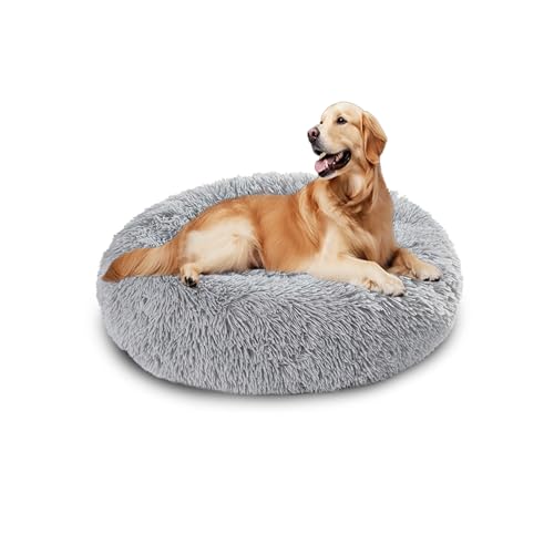 Beruhigendes Donut-Hundebett, flauschiges Hundebett, rund, Plüsch, Anti-Angstzustände, Donut-Kuschel-Matratze, warmes Donut-Kissen mit rutschfester Unterseite, waschbar (70 x 70 x 20 cm, Hellgrau) von DUOLEH