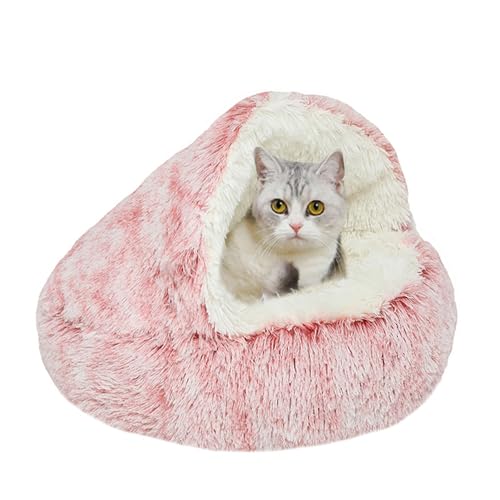 Beruhigendes Katzenzelthaus, halbgeschlossene Katzenhöhle für den Innenbereich, Kätzchen-Höhlenbett, Iglu mit rutschfester Unterseite, waschbar, gemütliches Kätzchen-Welpenbett (60 x 60 x 20 cm, Rosa) von DUOLEH