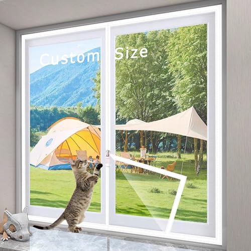 DUOLEH Benutzerdefinierte Größe Fensterschutz Selbstklebend Mesh Netz, Waschbar Katzen Balkon Fenster Sicherheitsnetz, Anti-Moskito Fliegen Insektenschutz Mesh mit Reißverschluss von DUOLEH