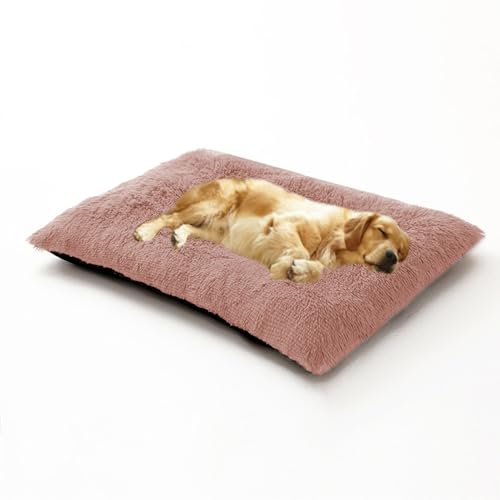 DUOLEH Großes Hundebett, flauschig, beruhigend, Anti-Angst, waschbar, Haustiermatratze mit rutschfester Unterseite, Haustierbett-Kissen für Welpen und Katzen (65 x 48 x 8 cm, Rosa) von DUOLEH