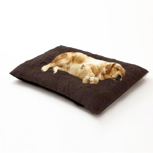 DUOLEH Großes Hundebett, flauschig, beruhigend, Anti-Angst, waschbar, Haustiermatratze mit rutschfester Unterseite, Haustierbett-Kissen für Welpen und Katzen (78 x 55 x 10 cm, Braun) von DUOLEH
