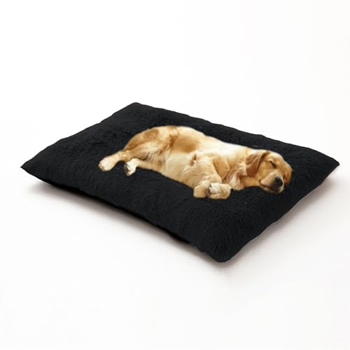 DUOLEH Großes Hundebett, flauschig, beruhigend, Anti-Angst, waschbar, Haustiermatratze mit rutschfester Unterseite, Haustierbett-Kissen für Welpen und Katzen (93 x 65 x 10 cm, Schwarz) von DUOLEH