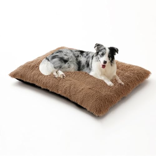 DUOLEH Hundebett, extra groß, waschbar, beruhigende Haustiermatratze, mit rutschfester Unterseite, warm, flauschig, Anti-Angst-Haustierkissen, 65 x 48 x 8 cm, Khaki von DUOLEH