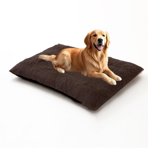 DUOLEH Orthopädisches Hundebett, extragroß, beruhigende Haustiermatte mit rutschfester Unterseite, waschbares, rechteckiges Haustierkissen, warme Matratze für Welpenbox (70 x 50 x 8 cm, Braun) von DUOLEH