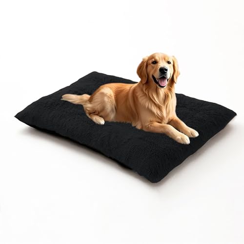 DUOLEH Orthopädisches Hundebett, extragroß, beruhigende Haustiermatte mit rutschfester Unterseite, waschbares, rechteckiges Haustierkissen, warme Matratze für Welpenbox (70 x 50 x 8 cm, Schwarz) von DUOLEH