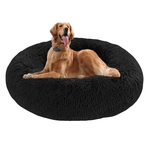 Donut-Hundebett, groß, rund, beruhigendes Hundebett gegen Angst, mit rutschfester Unterseite, waschbare Haustiermatratze, wärmendes Donut-Kuschelkissen, waschbar, 60 x 60 x 20 cm, Schwarz Donut-Hundebett, groß, rund, beruhigendes Hundebett gegen Angst, mit rutschfester Unterseite, waschbare Haustiermatratze, wärmendes Donut-Kuschelkissen, waschbar, 60 x 60 x 20 cm, Schwarz von DUOLEH